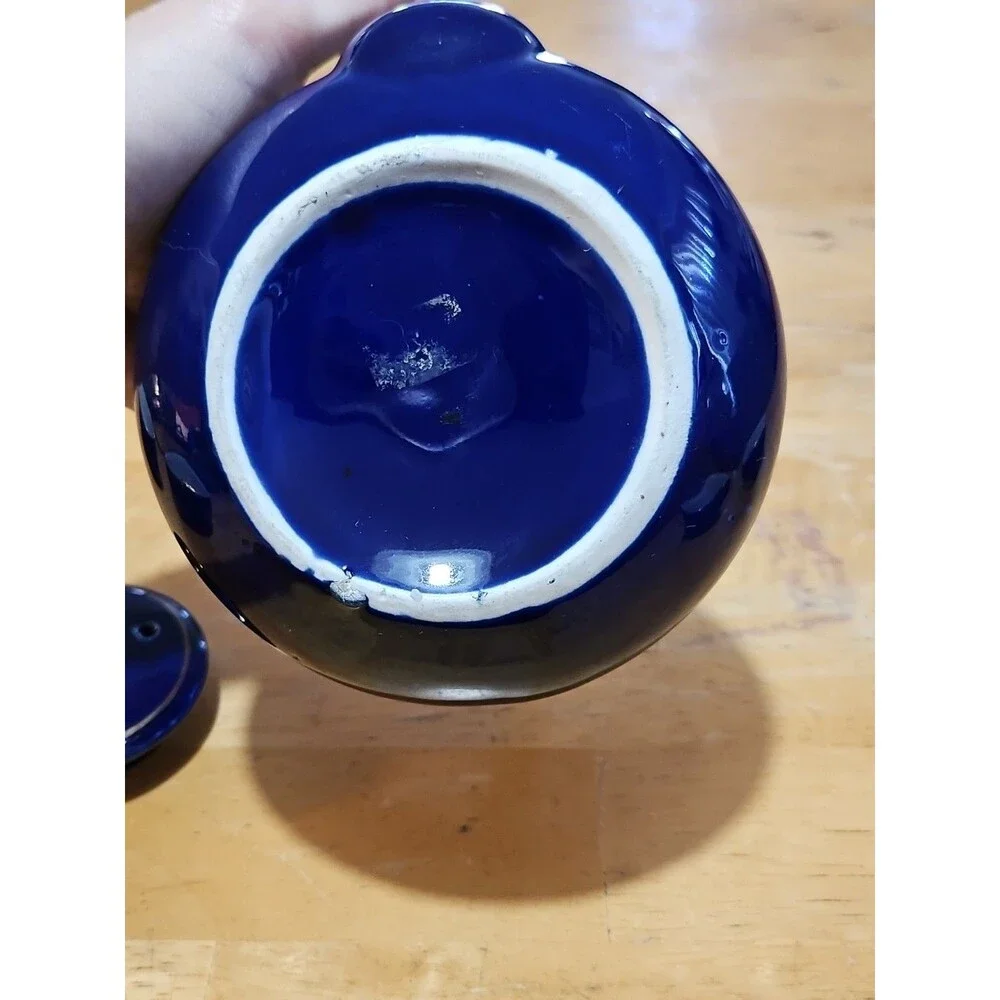 Vintage Japanese Cobalt Blue Tea Set With Gold Peacock Design - Teapot W/ 4 Cups
